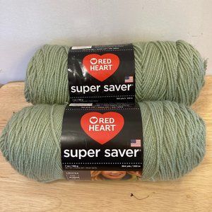 Lot of 2 Red Heart Super Saver Frosty Green Yarn Acrylic "NOT same dye lot"